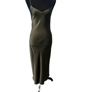 AllSaints Satin Slip Dress WOMEN XS Olive Green Adjustable Straps MAXI RESORT NI
